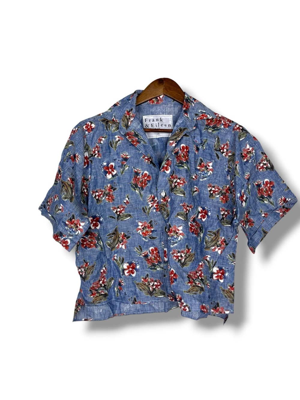 Frank & Eileen Shirt Womens XS Blue Rosie Linen Floral Button Front Top Italy